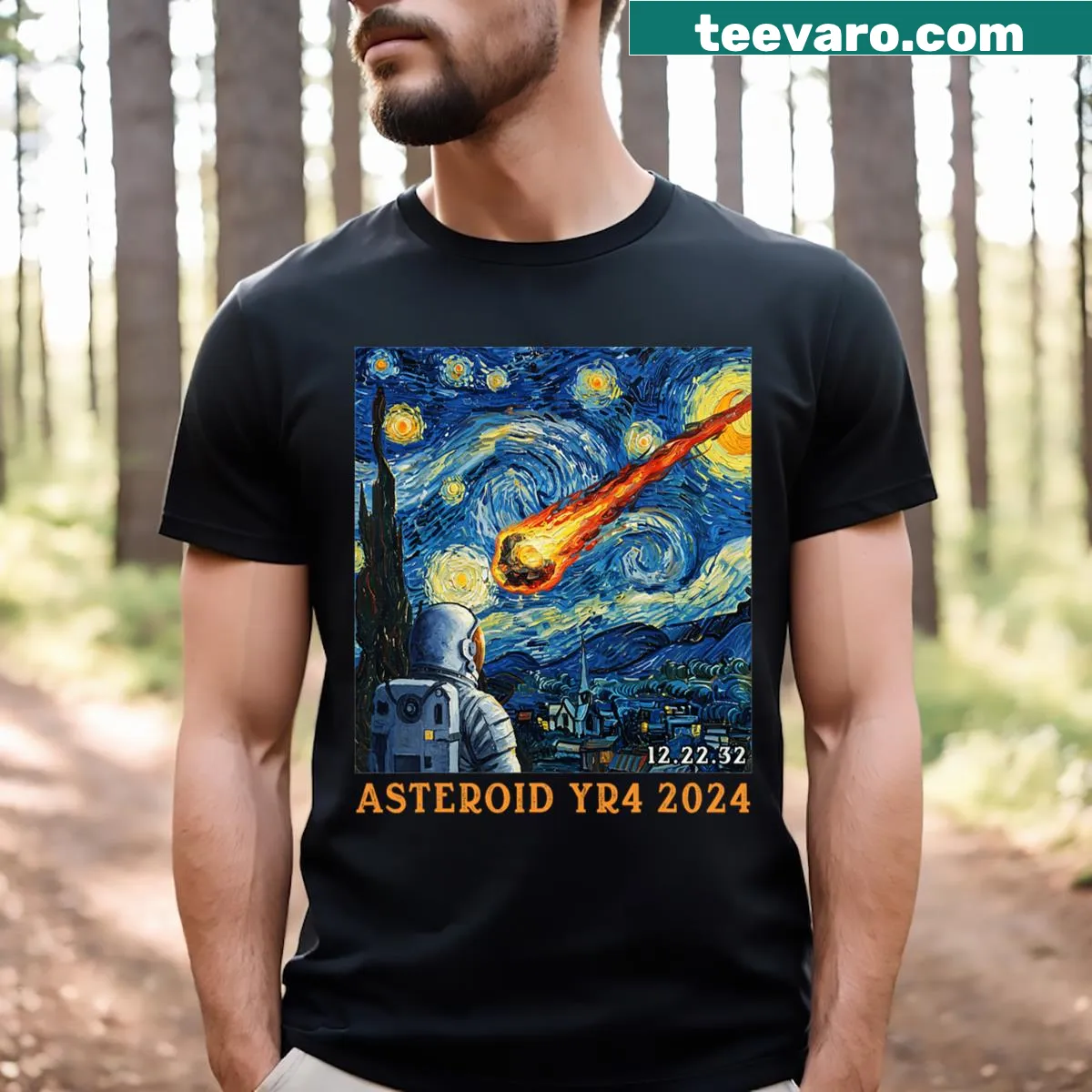 T-shirt featuring an artistic asteroid design for space fans — on a men's t-shirt