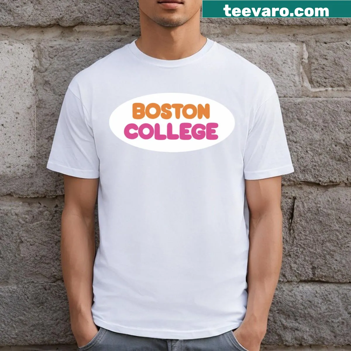 T-shirt featuring the iconic Dunkin' logo design — on a men's t-shirt