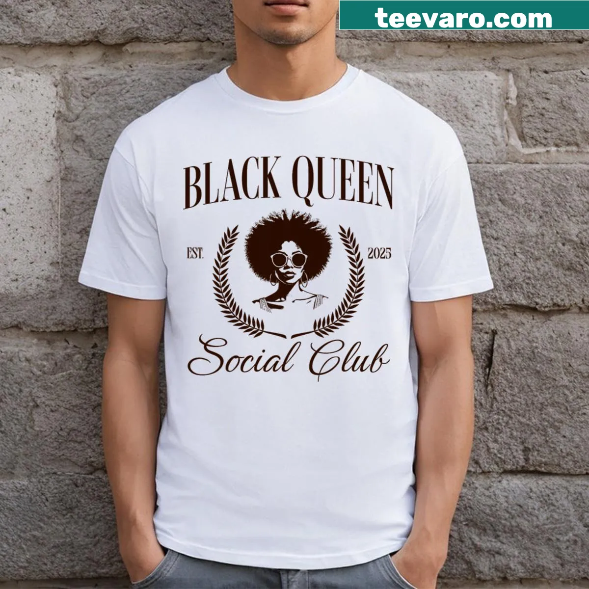 Black Queen text on Juneteenth-themed t-shirt for women — on a men's t-shirt