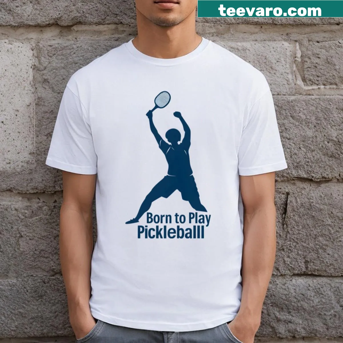 Silhouette t-shirt showing a person playing pickleball in vector style. — on a men's t-shirt
