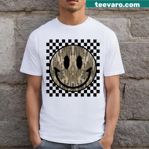 Trendy camo smiley face t-shirt for men and kids