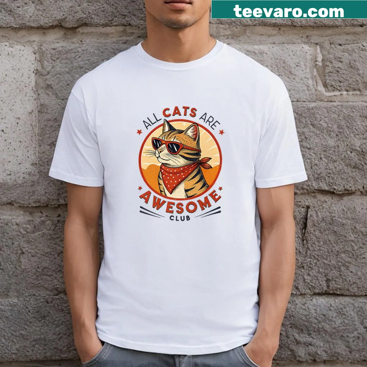 Cute tabby cat in glasses t-shirt for cat lovers — on a men's t-shirt
