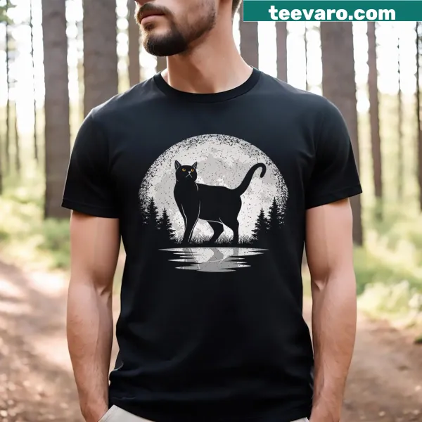 Vintage cat and moon graphic on cute t-shirt