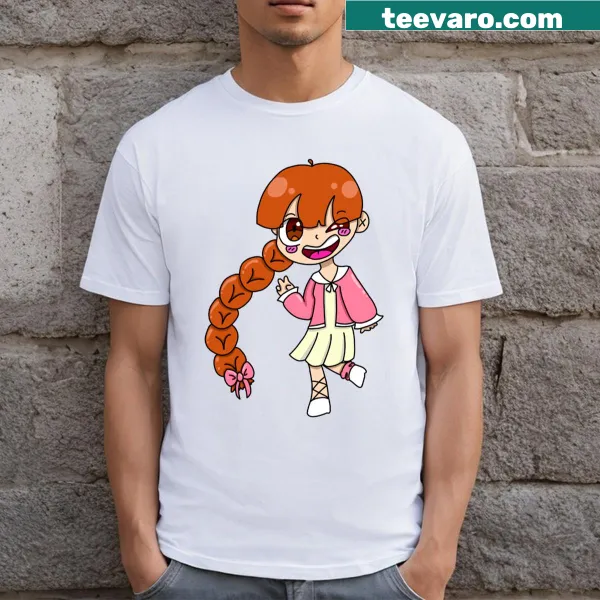 Cute chibi girl graphic with bubble braids on a T-shirt