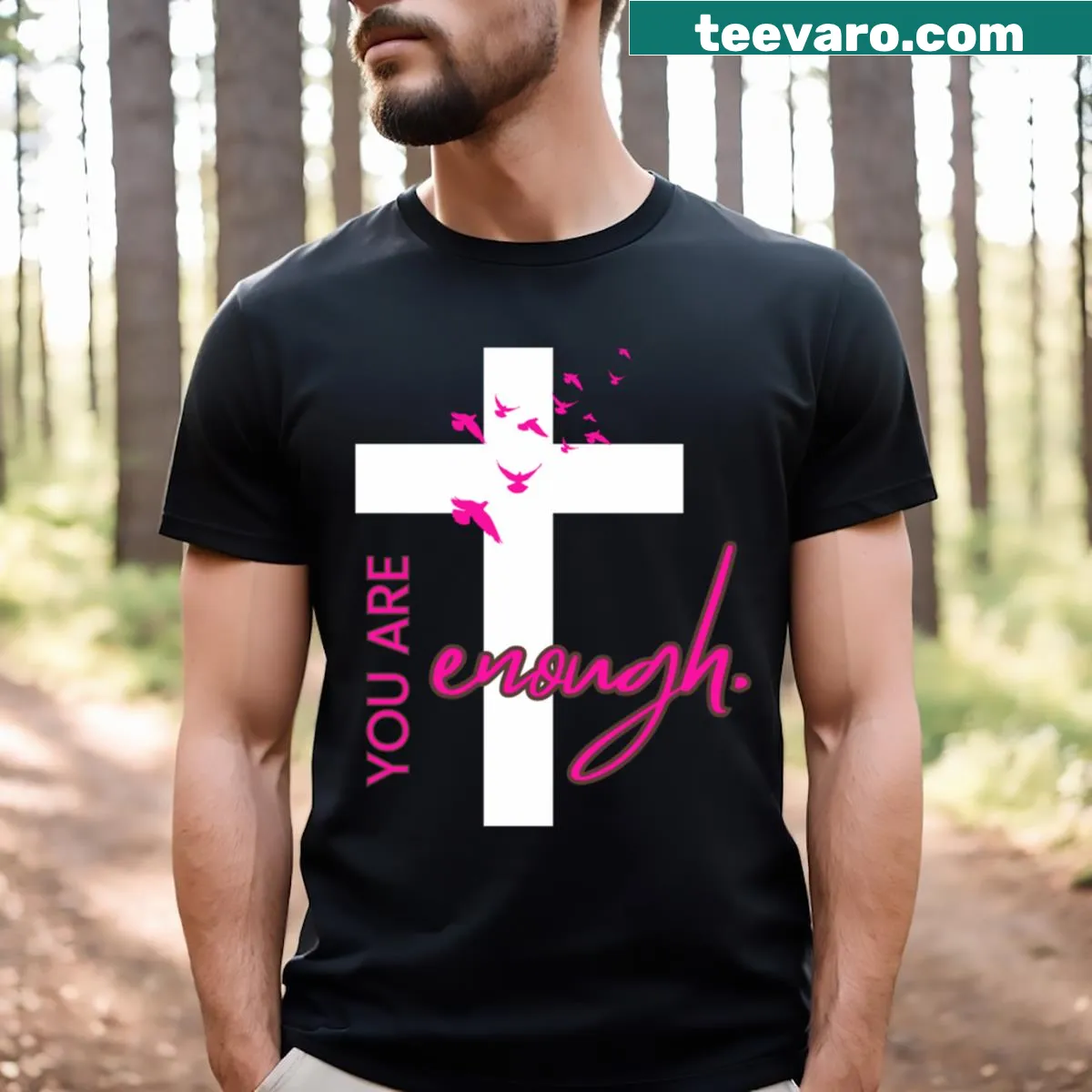 Inspirational T-shirt with a cross and 'You Are Enough' text — on a men's t-shirt