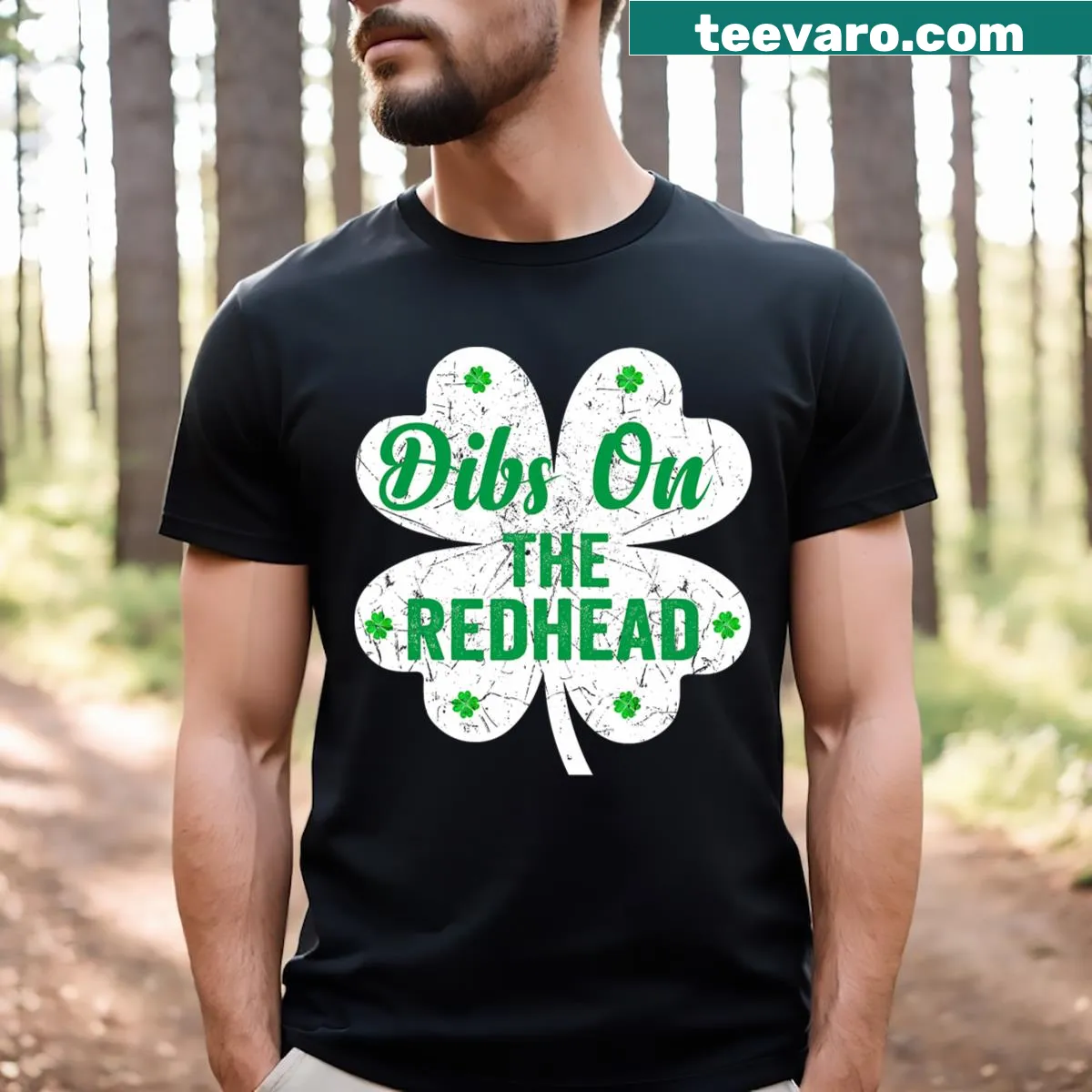 Funny St. Patrick's Day T-shirt with clovers and text — on a men's t-shirt