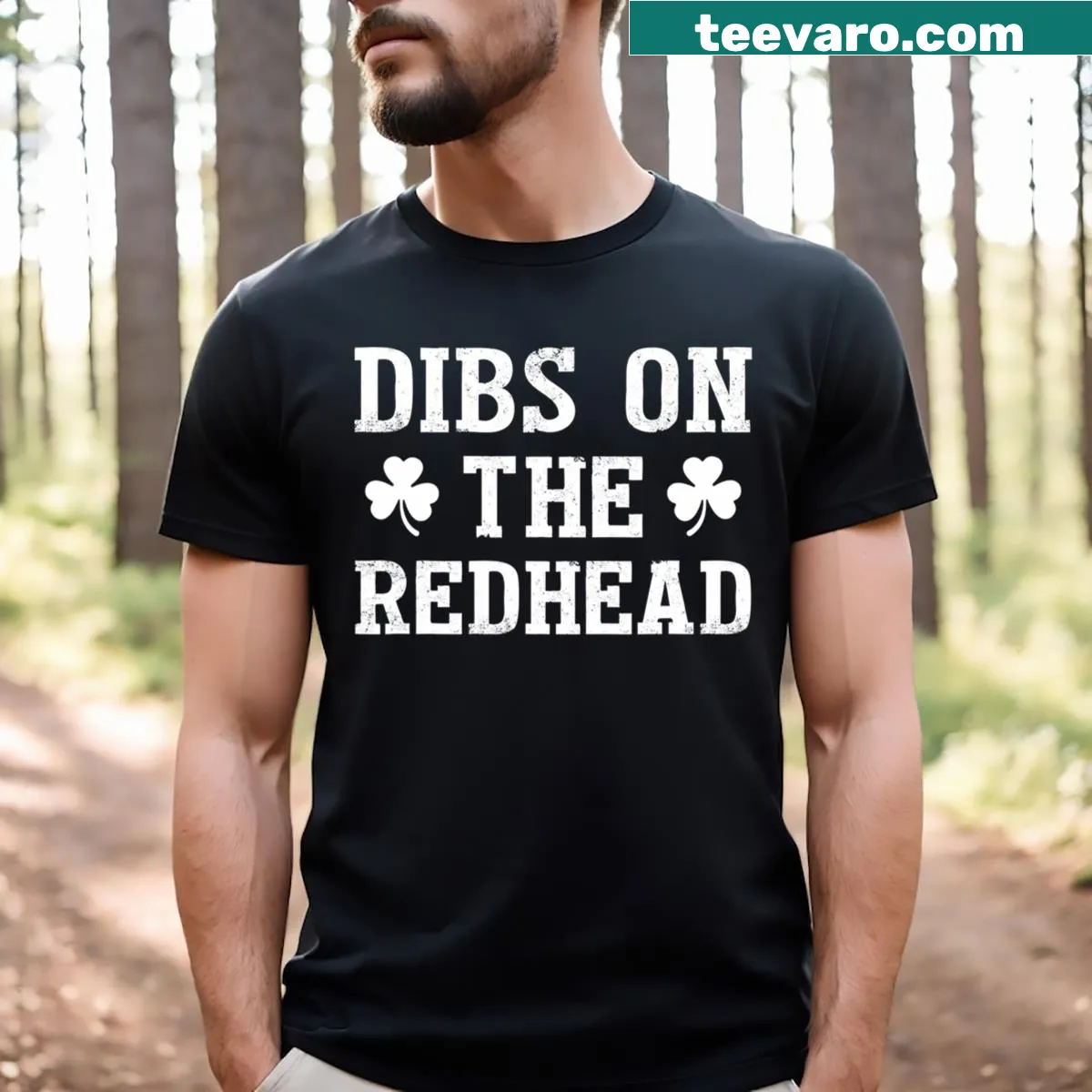 Funny St. Patrick's Day t-shirt declaring dibs on a redhead. — on a men's t-shirt