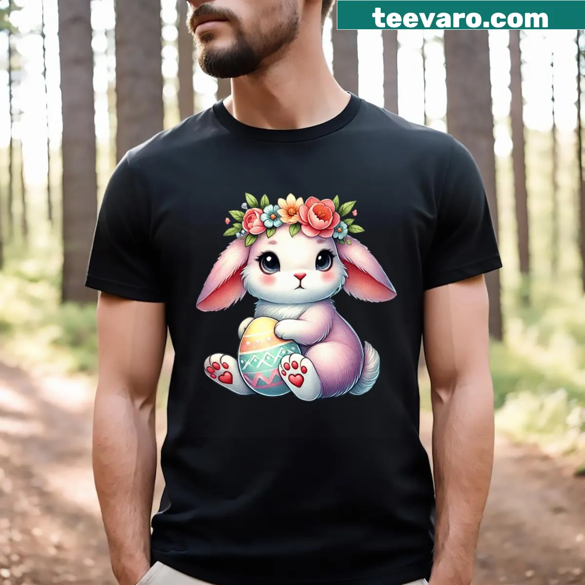 Cute girls' tee with an Easter bunny and flower crown design — on a men's t-shirt