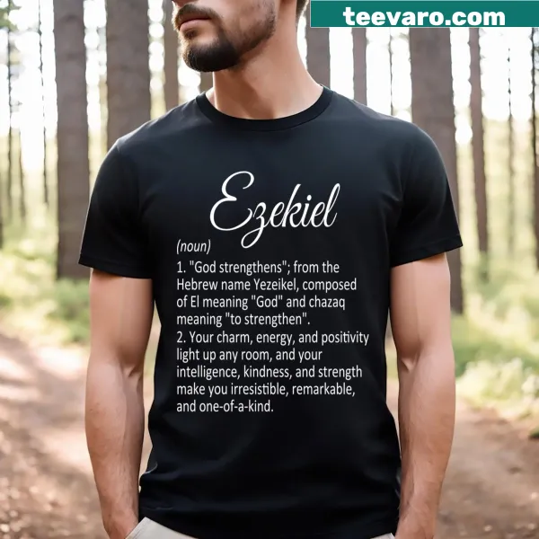 Typographic design t-shirt showcasing Ezekiel name meaning