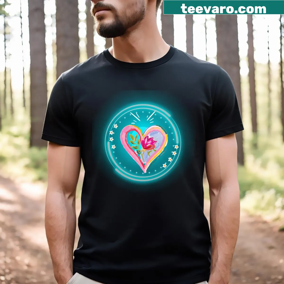 Heart design made of flowers on a T-shirt — on a men's t-shirt