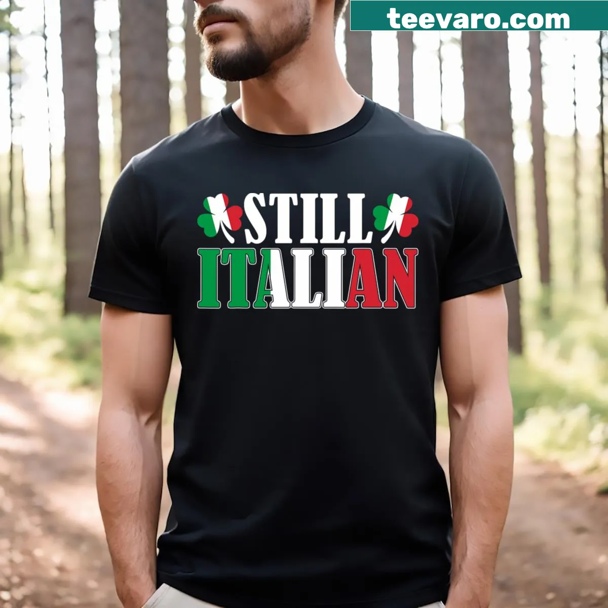Playful St. Patrick's Day T-shirt with shamrocks and humorous slogan — on a men's t-shirt