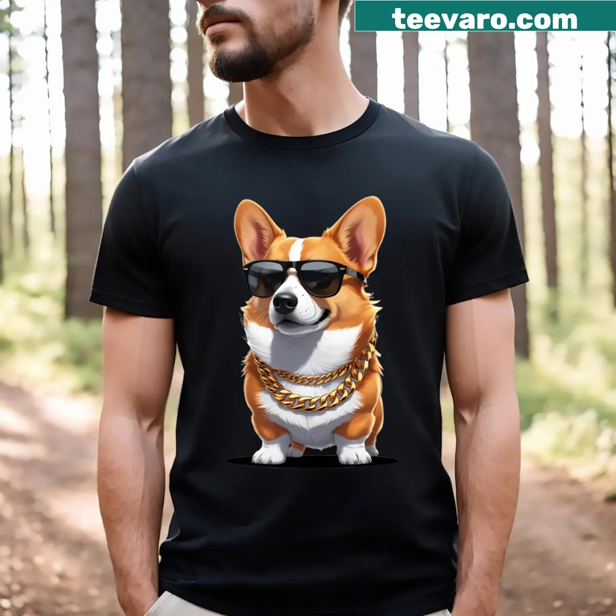 Cartoon gangster corgi t-shirt with sunglasses — on a men's t-shirt