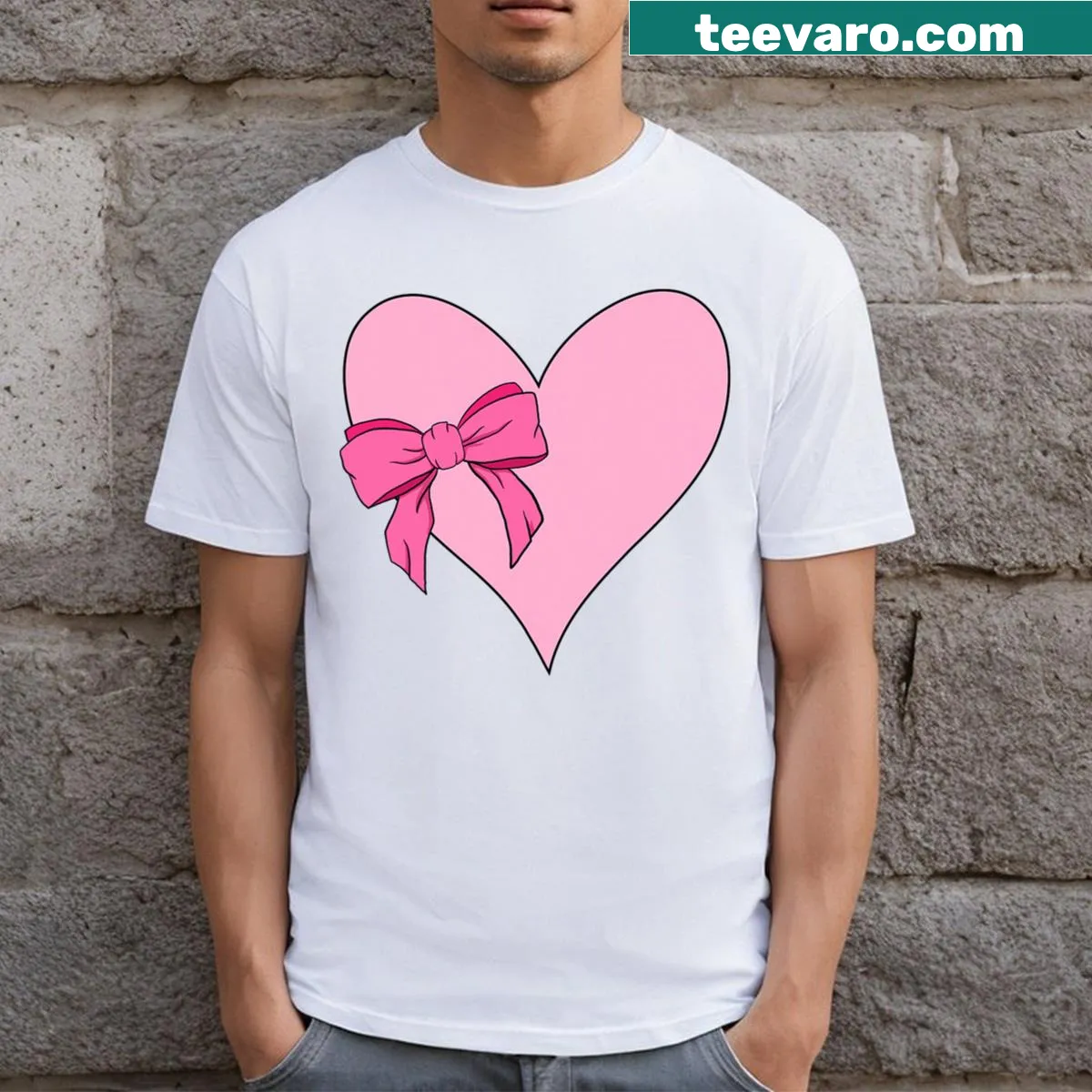 Valentine's Day t-shirt for girls with heart and bow design — on a men's t-shirt