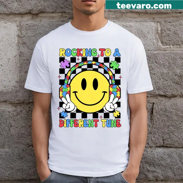 Smiley face with musical notes for autism awareness