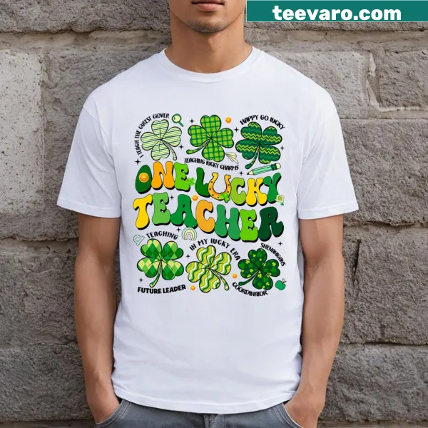 Shamrock design with 'One Lucky Teacher' text