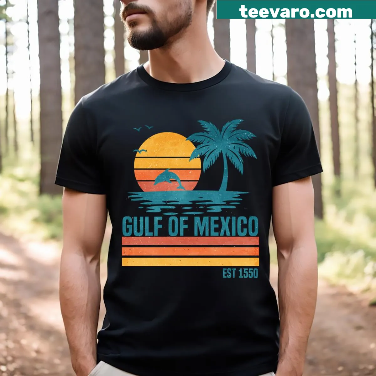 Retro Gulf of Mexico beach-themed T-shirt — on a men's t-shirt