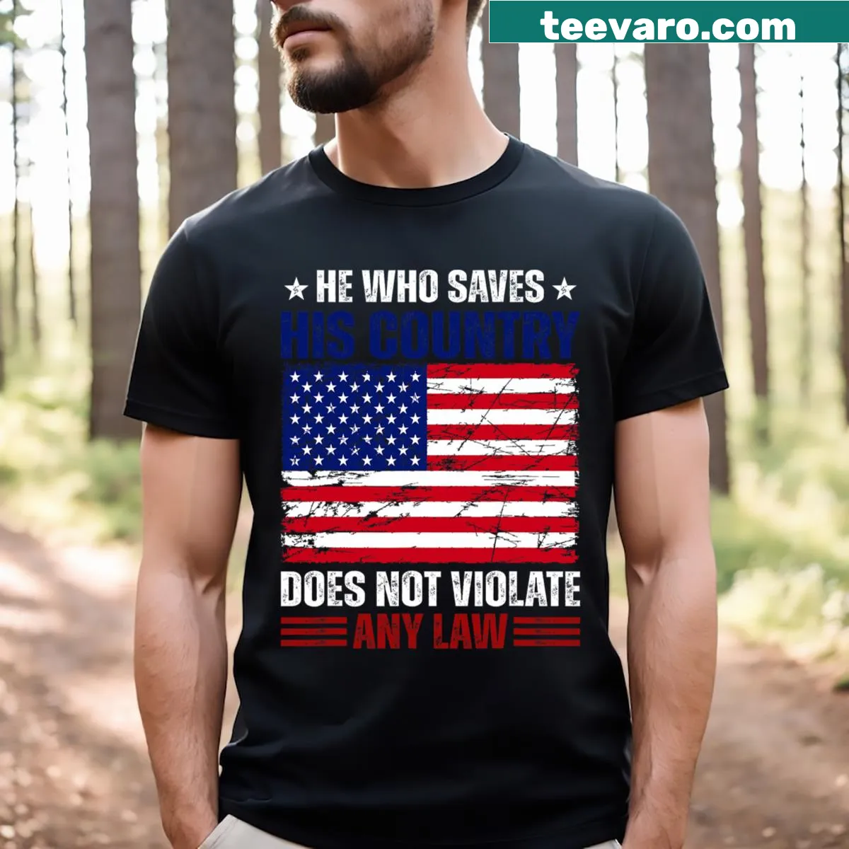 Patriotic typography on impactful t-shirt — on a men's t-shirt