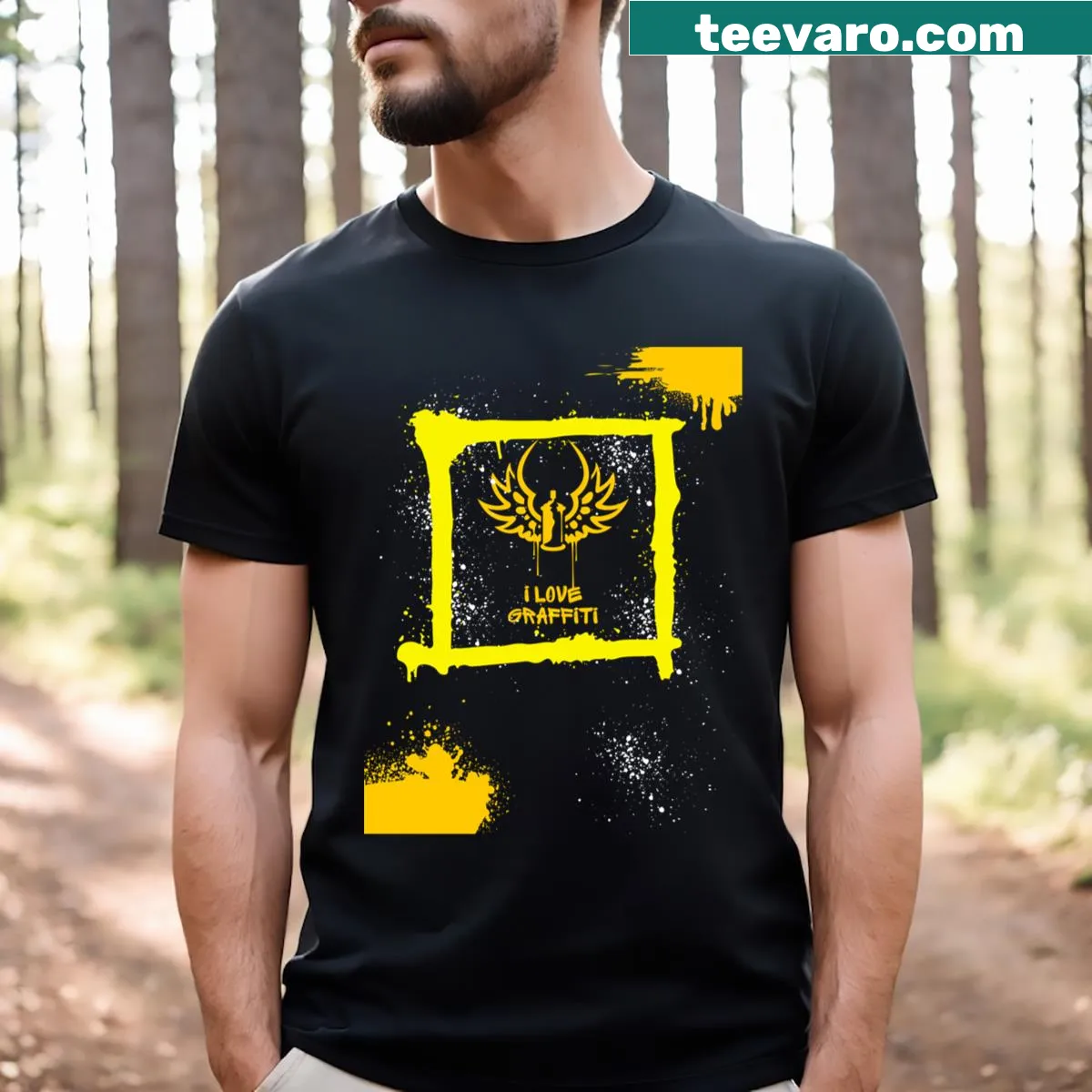 Text-based design: I Love Graffiti — on a men's t-shirt