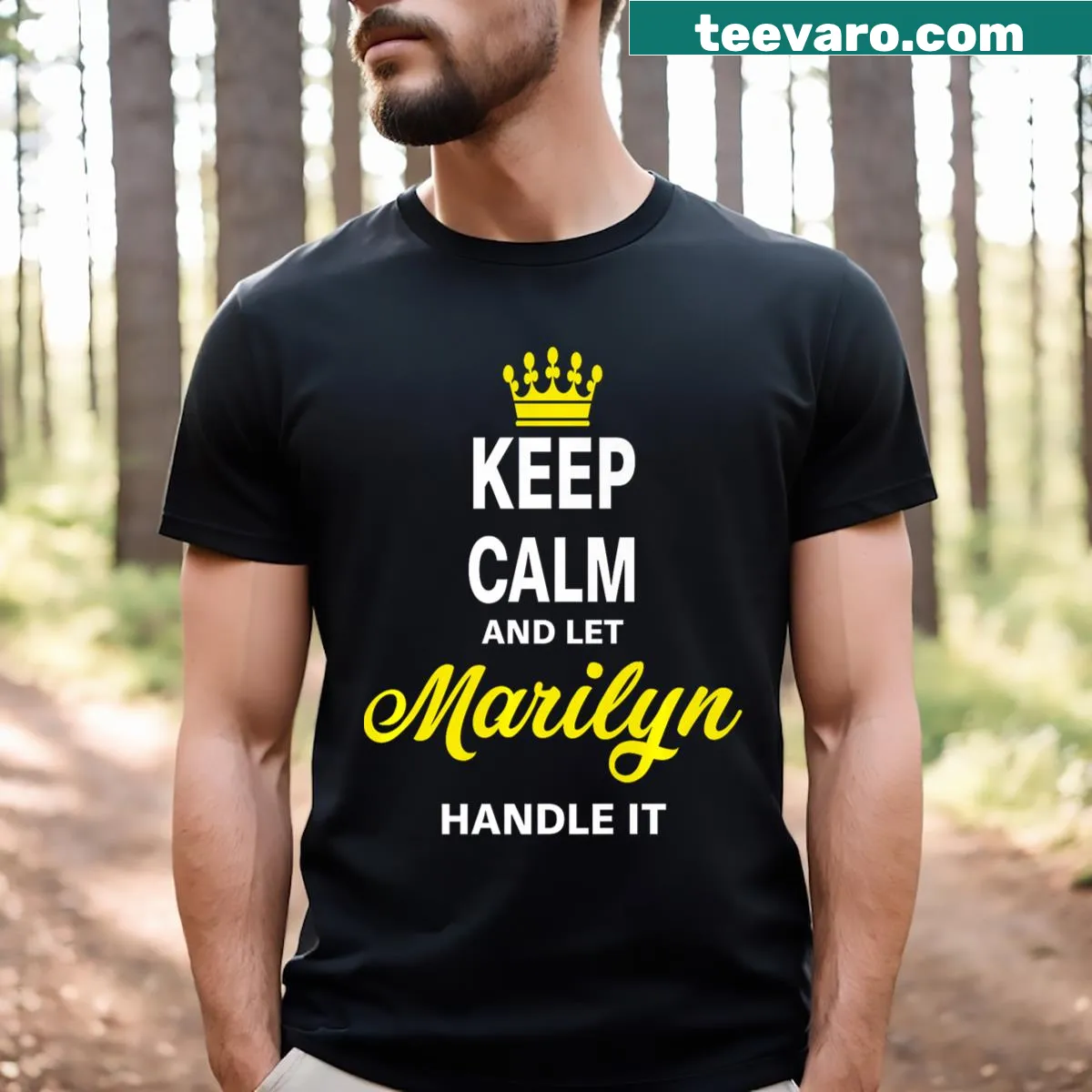 Funny t-shirt with the phrase 'Keep Calm And Let Marilyn Handle It' — on a men's t-shirt