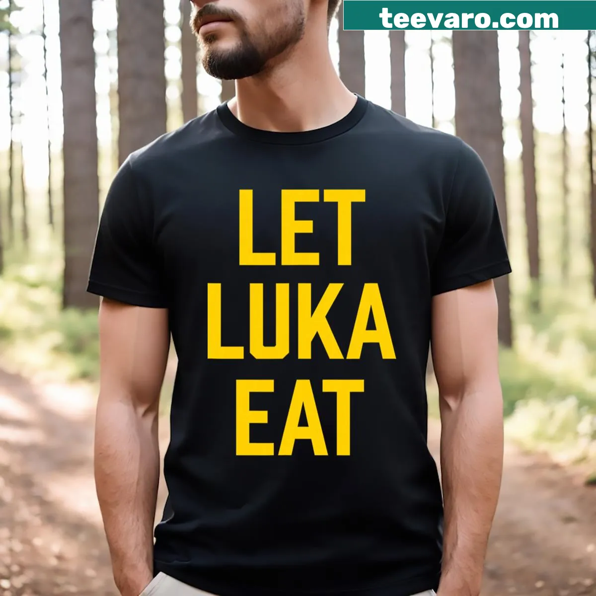 Funny t-shirt featuring the phrase 'Let Luka Eat' for kids — on a men's t-shirt