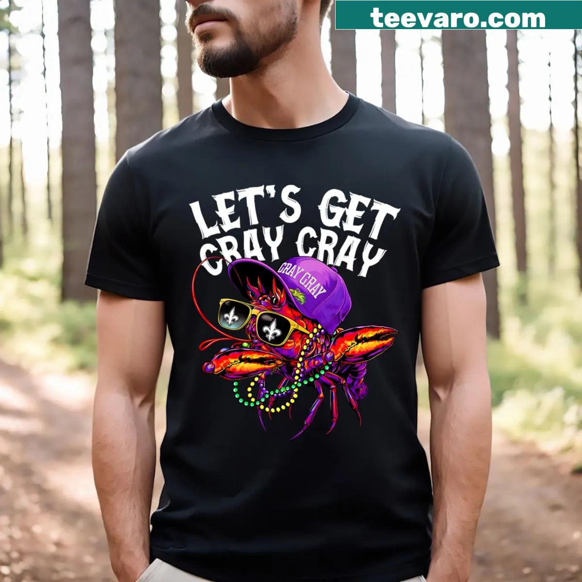 Mardi Gras t-shirt featuring a dabbing crawfish — on a men's t-shirt