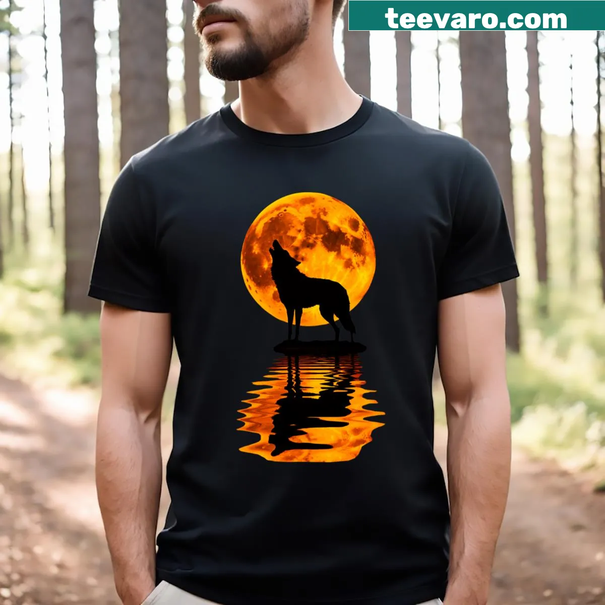 Howling wolf with a full moon illustration T-shirt — on a men's t-shirt