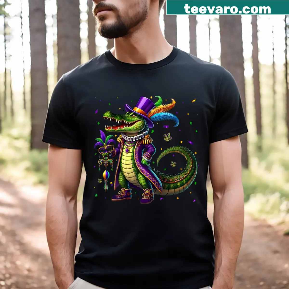 Illustration of an alligator for Mardi Gras — on a men's t-shirt