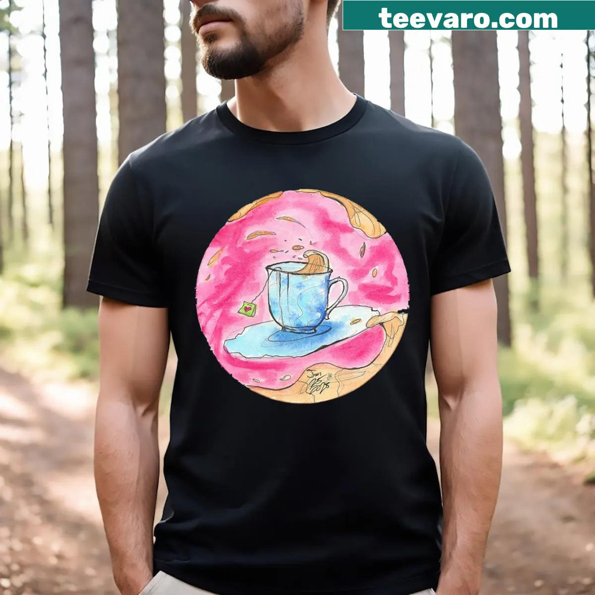 Whimsical tea-themed T-shirt featuring Oolong design — on a men's t-shirt