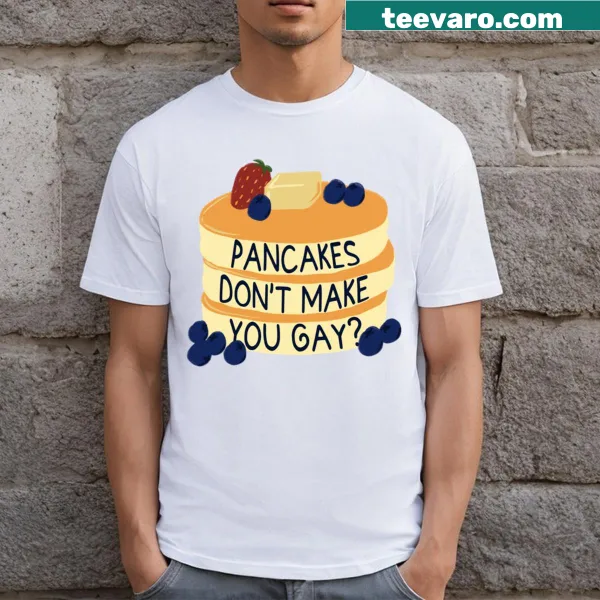 Humorous text graphic on a pancake-themed T-shirt