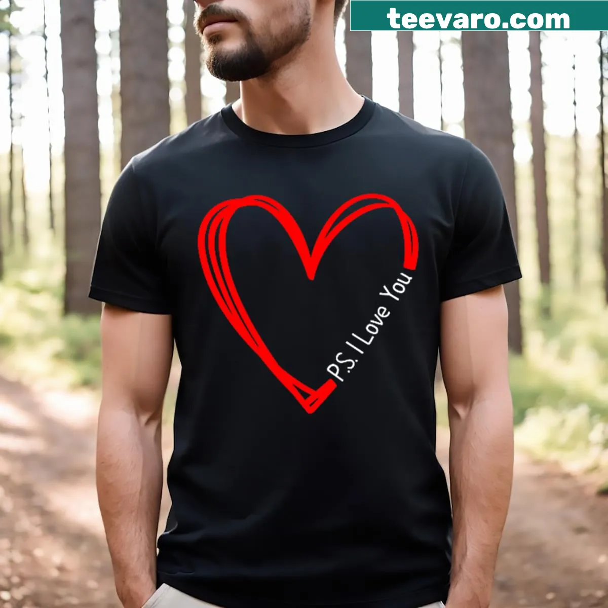 Valentine's Day T-shirt with 'Ps I Love You' and heart design — on a men's t-shirt
