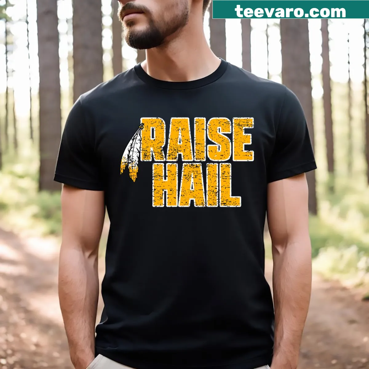 Customizable 'Raise Hail' t-shirt with vintage design — on a men's t-shirt