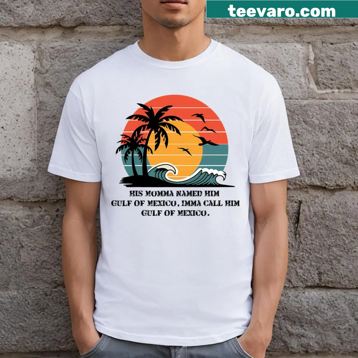 Vintage-style t-shirt featuring the phrase His Momma Named Him Gulf Of Mexico — on a men's t-shirt