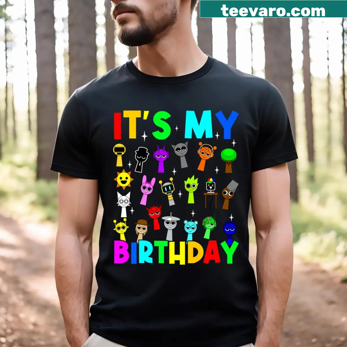 Funny kids' birthday t-shirt with cartoon lettering — on a men's t-shirt