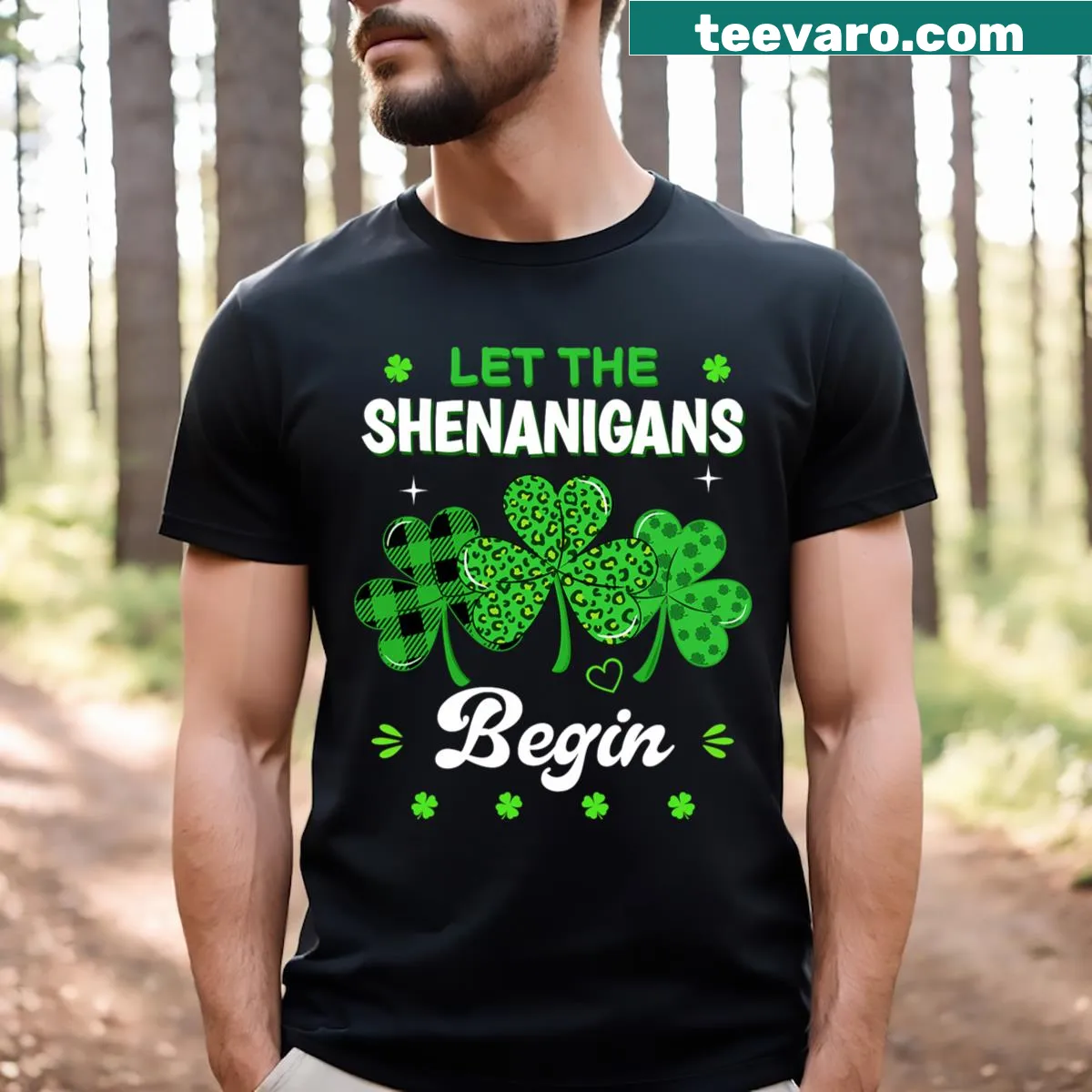 Leopard print and shamrocks graphic on a T-shirt — on a men's t-shirt