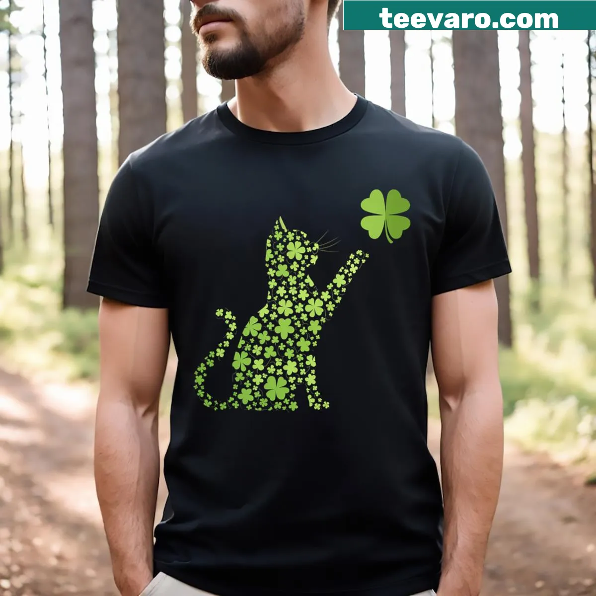 Cute cat and shamrocks design for St. Patrick's Day — on a men's t-shirt