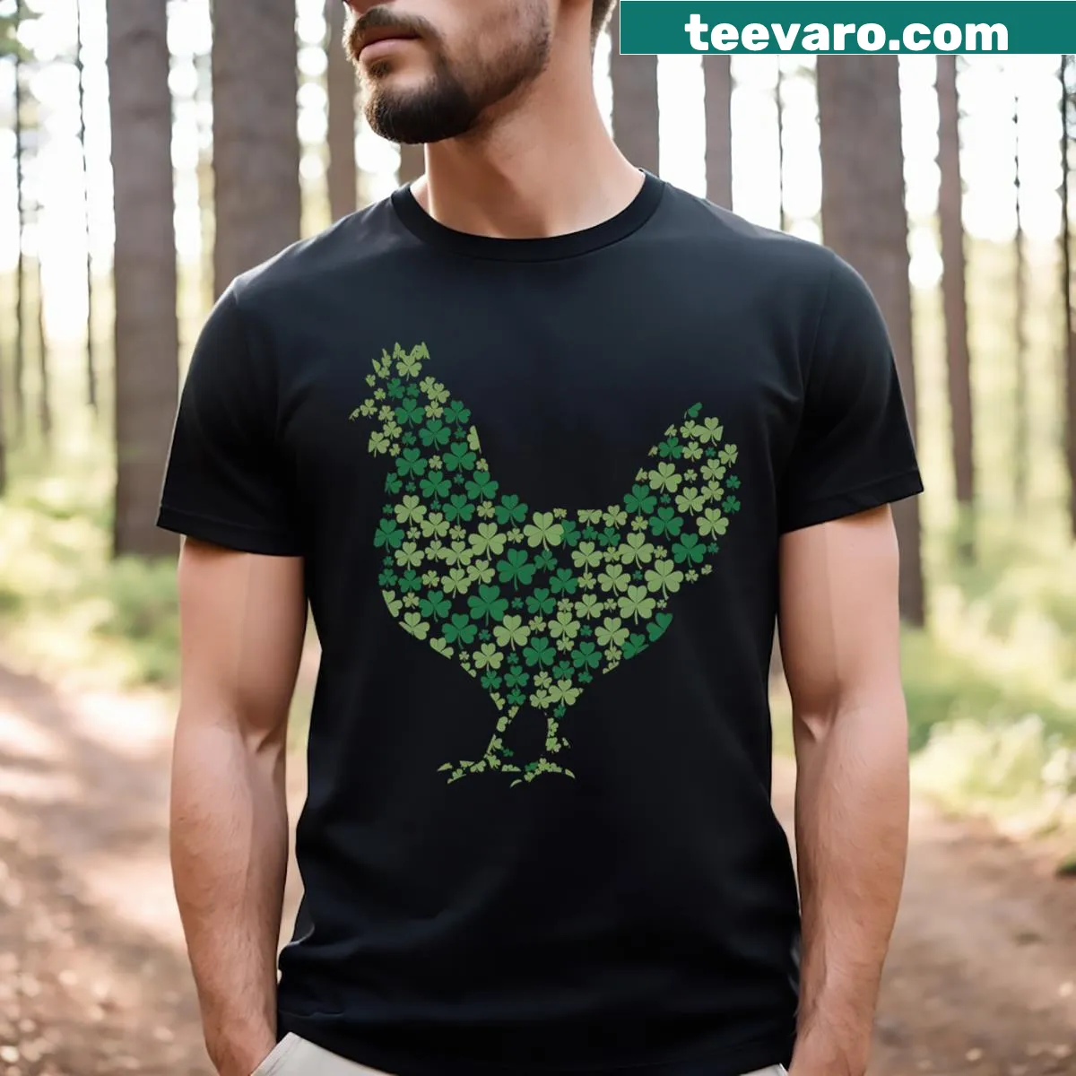 Shamrock chicken graphic for St. Patrick's Day T-shirt — on a men's t-shirt