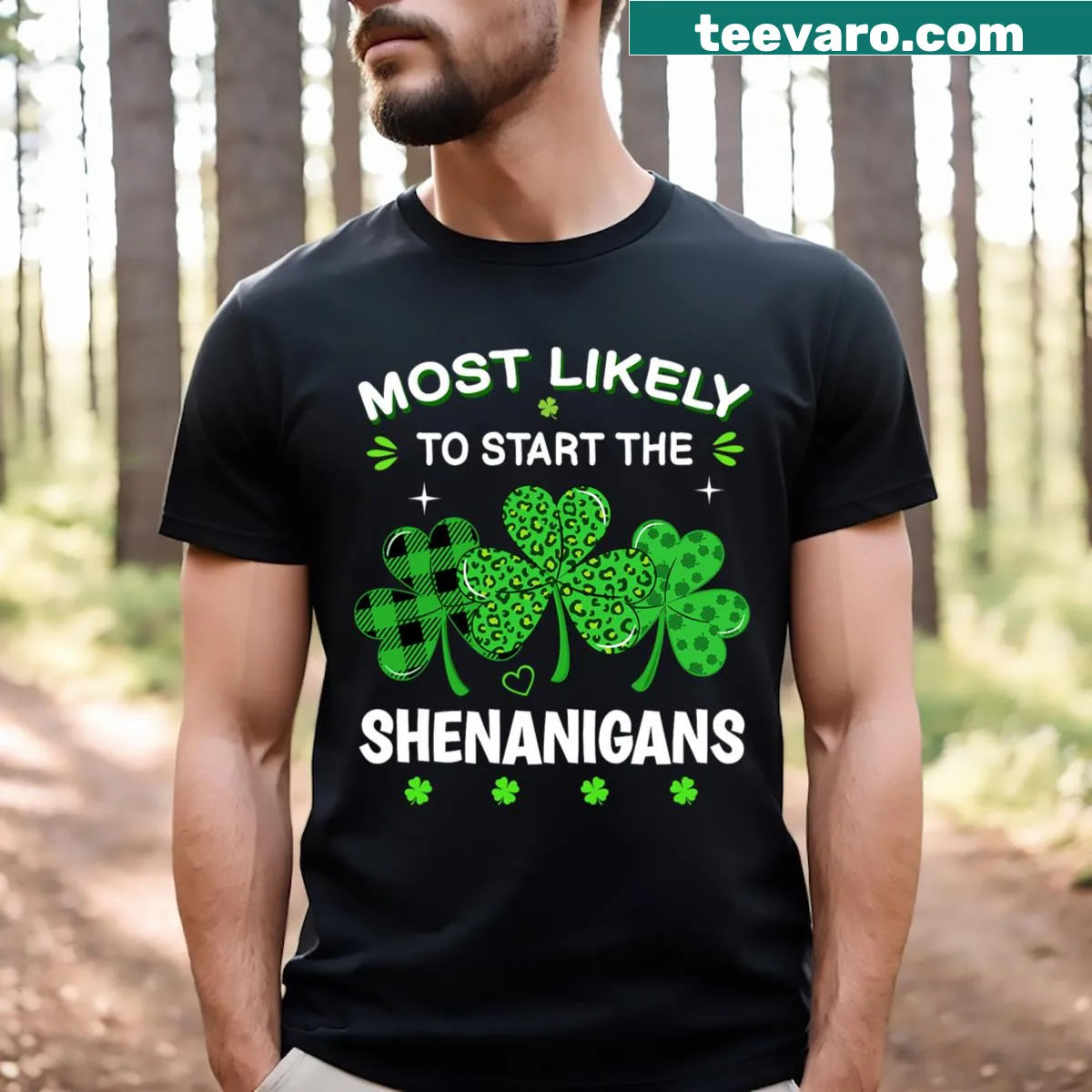 Leopard and shamrock design for St. Patrick's Day T-shirt — on a men's t-shirt