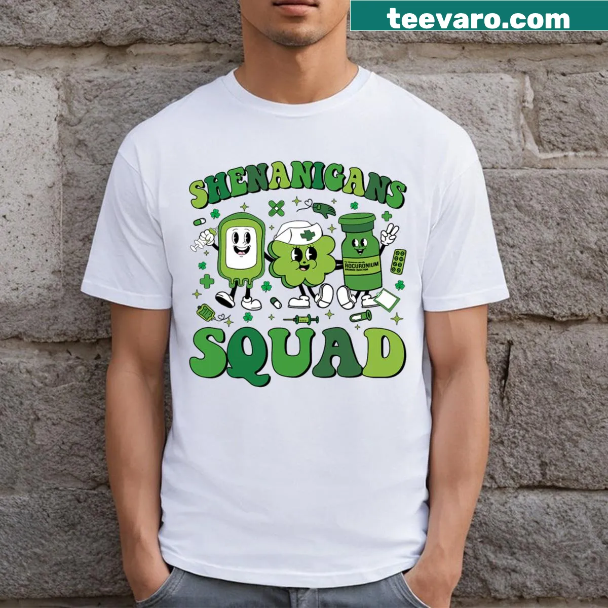 Funny 'Shenanigans' graphic for nurses celebrating St. Patrick's Day. — on a men's t-shirt