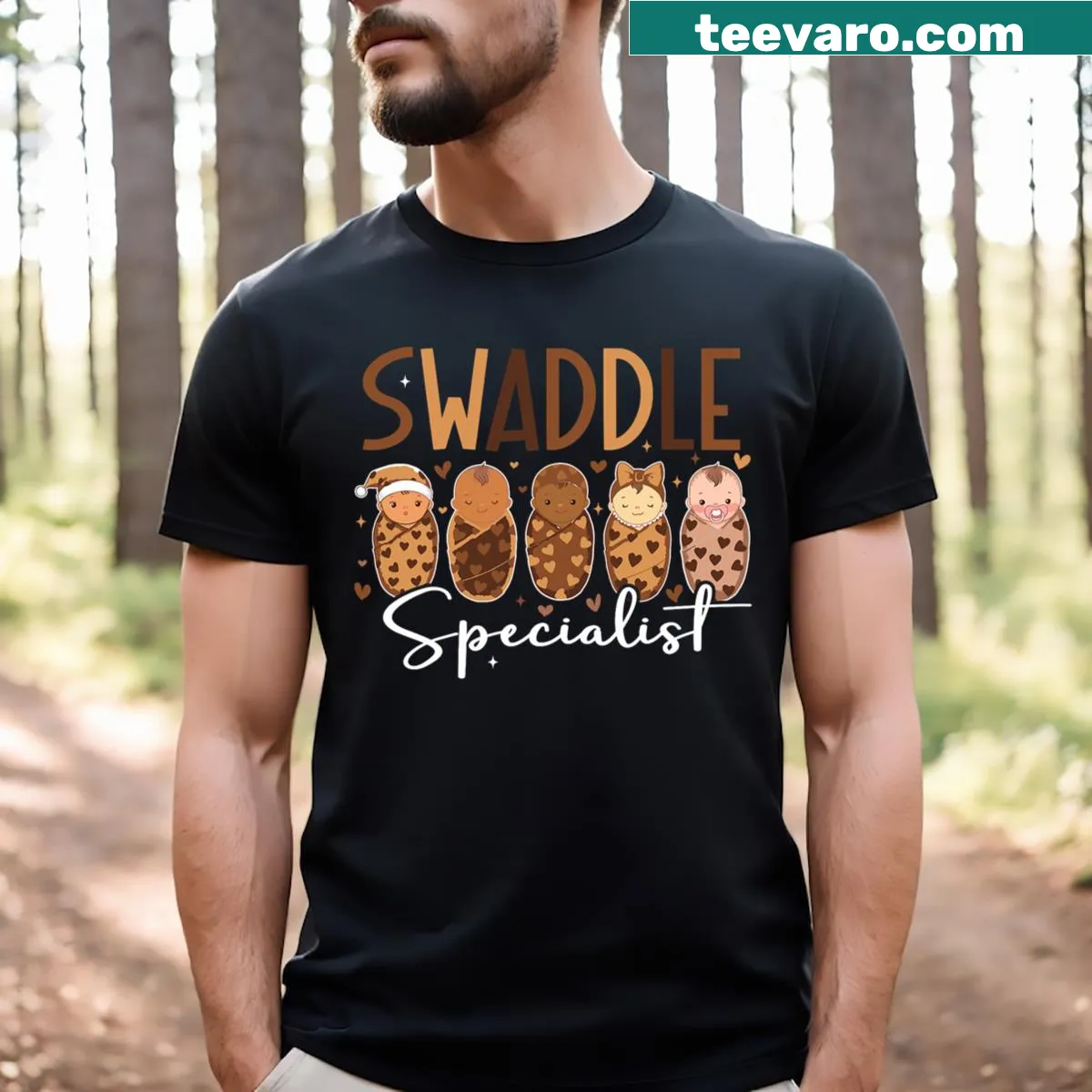 Typography t-shirt celebrating NICU nurses and swaddling — on a men's t-shirt