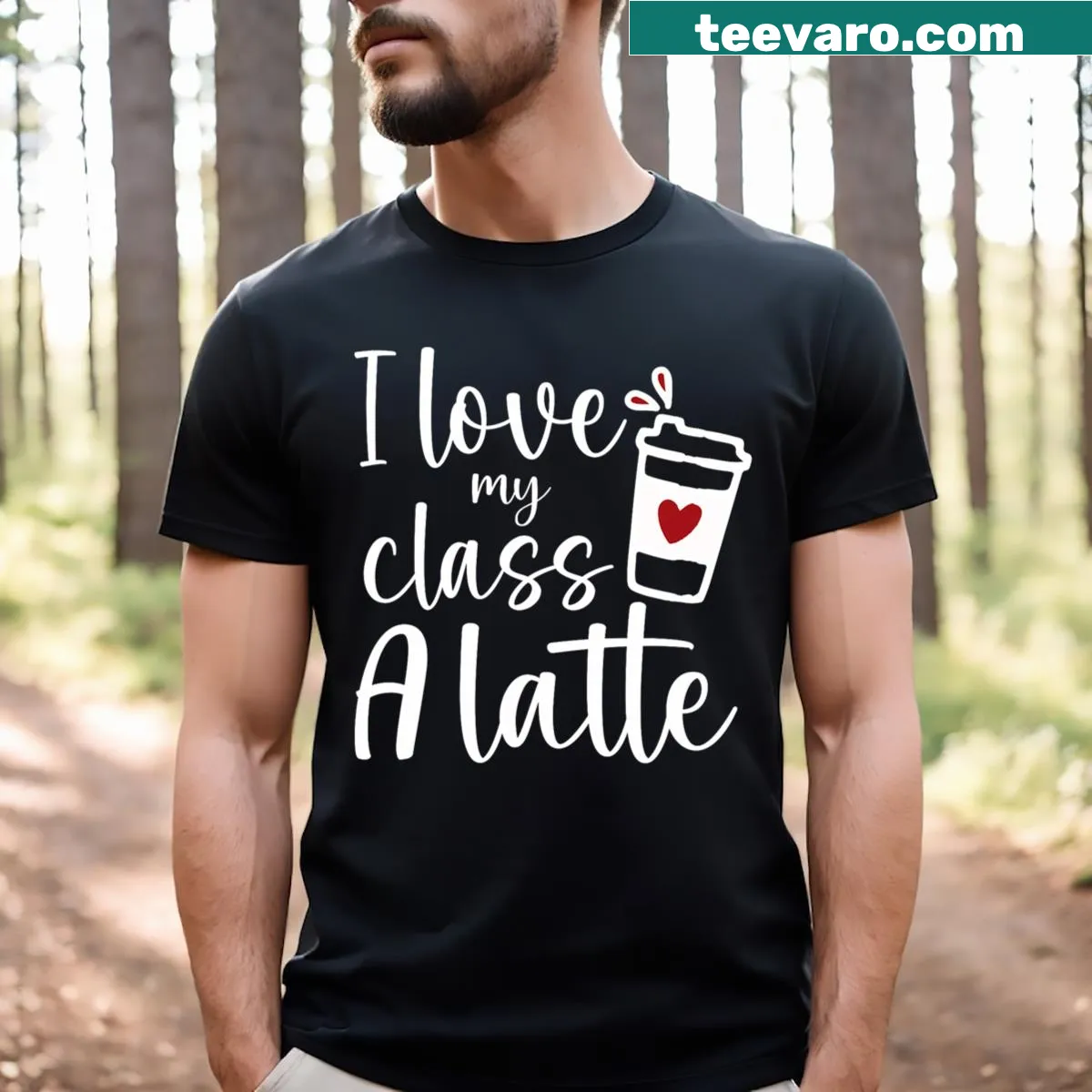 Cute teacher t-shirt with coffee and class love design — on a men's t-shirt