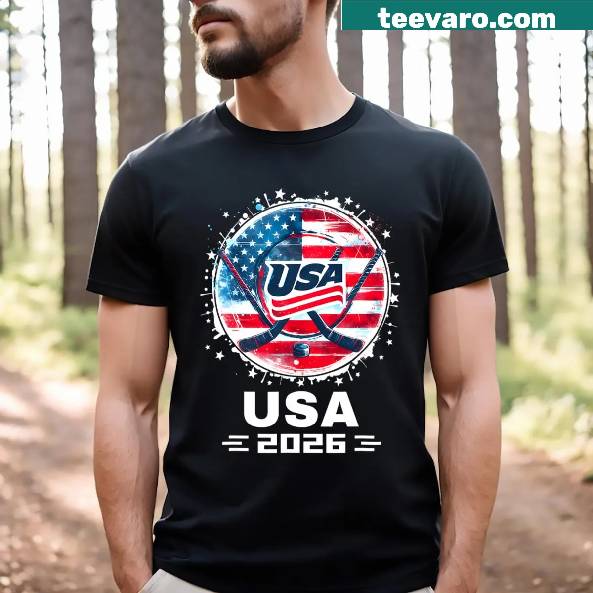 Team 2026 hockey T-shirt for men and kids — on a men's t-shirt