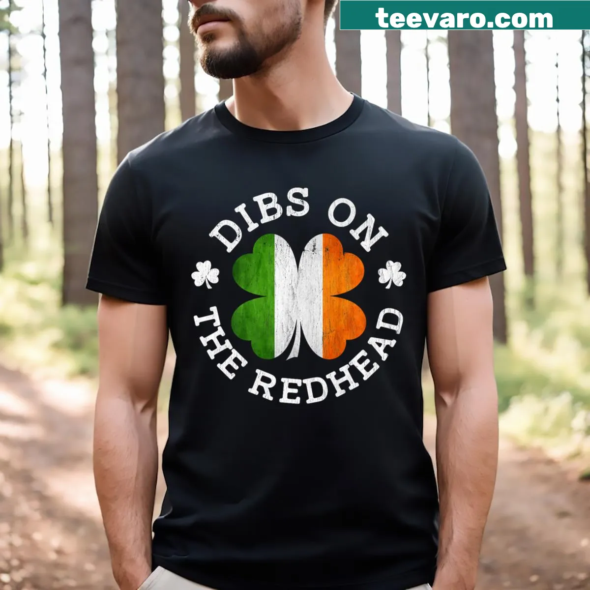 Funny St. Patrick's Day shirt with 'Dibs On The Redhead' slogan — on a men's t-shirt