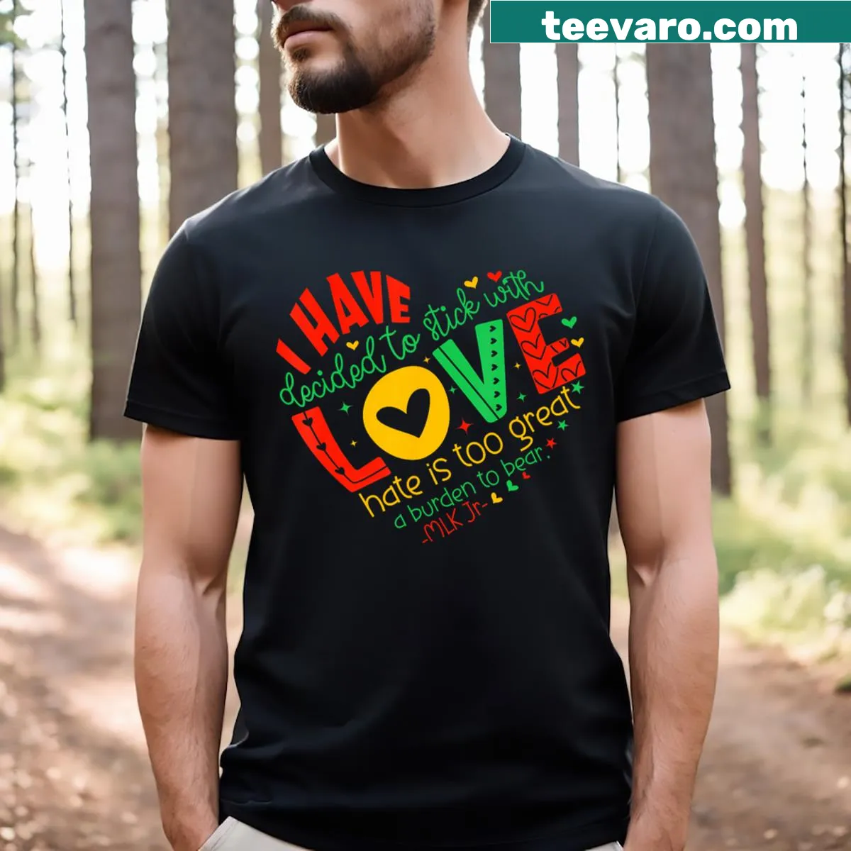 Inspirational typography t-shirt for Black History Month about love — on a men's t-shirt