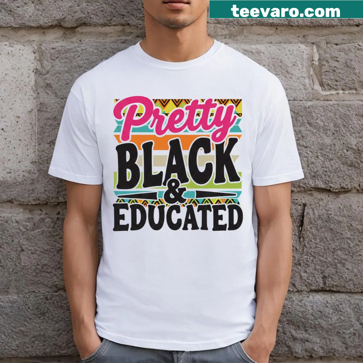Black woman pride t-shirt with empowering text — on a men's t-shirt