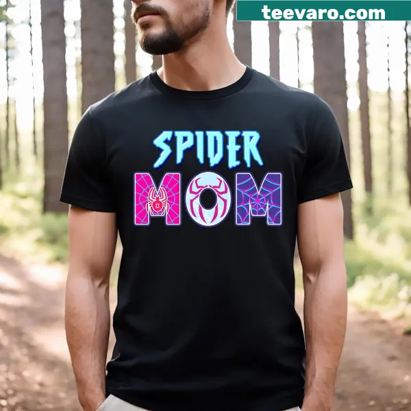 Cartoon graphic t-shirt depicting a 'Spider Mom' theme for mothers