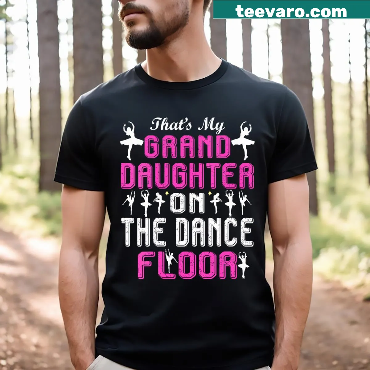 V-neck T-shirt with 'That's My Granddaughter On The Dance Floor' text — on a men's t-shirt