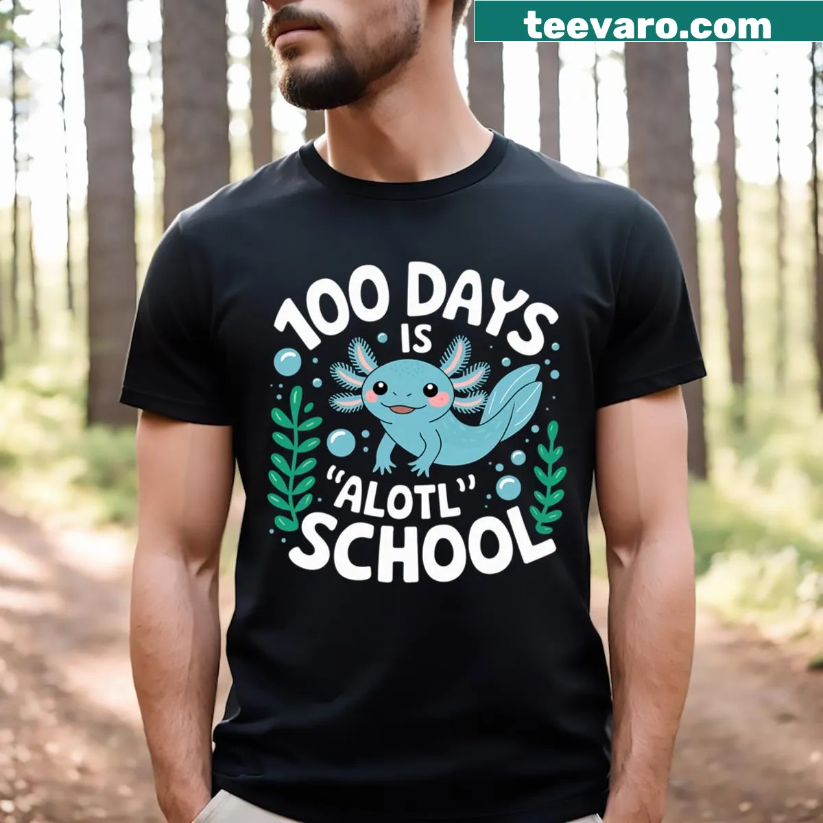 Cute axolotl illustration on a 100 Days of School T-shirt — on a men's t-shirt