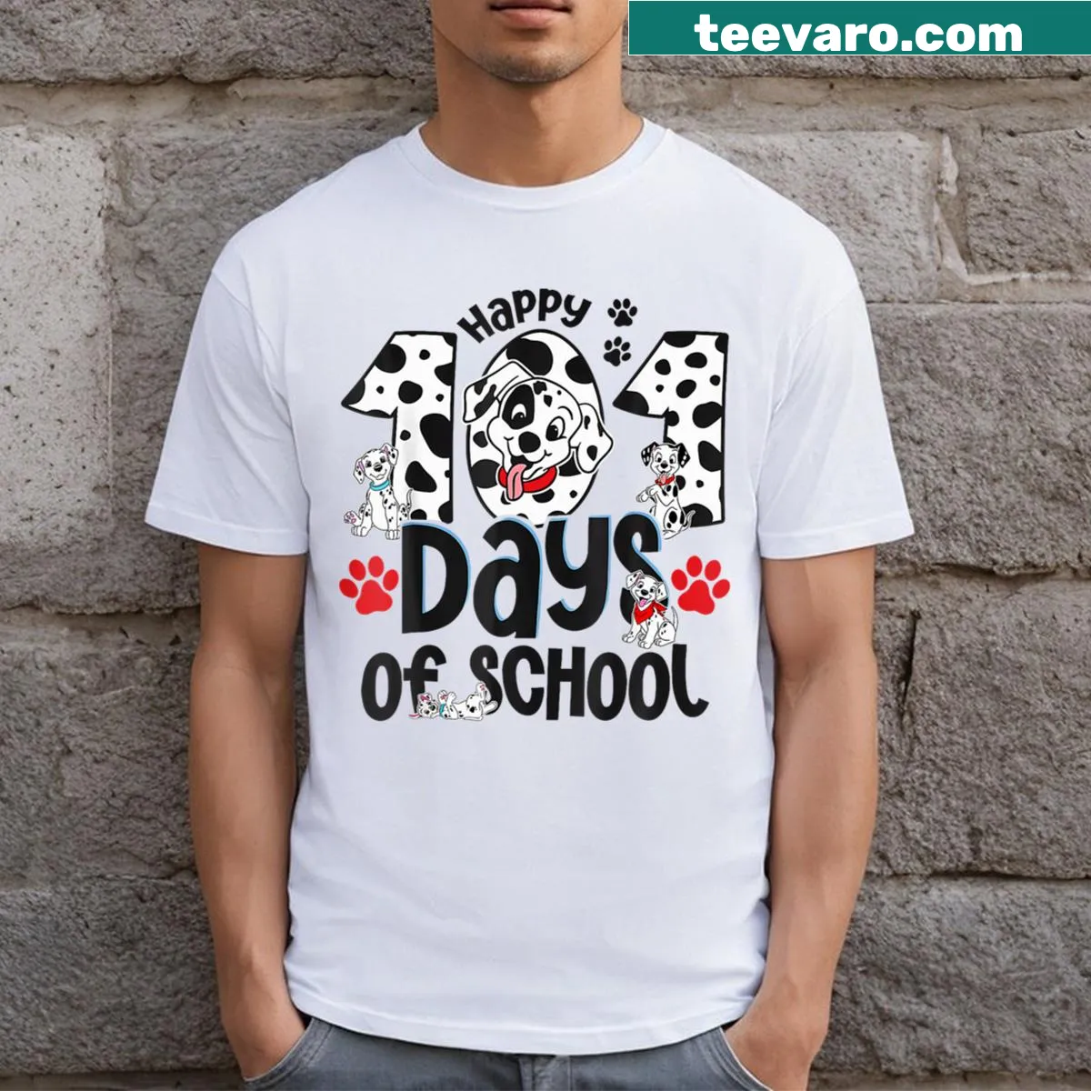 Dalmatian dog illustration on a 100 Days of School T-shirt — on a men's t-shirt