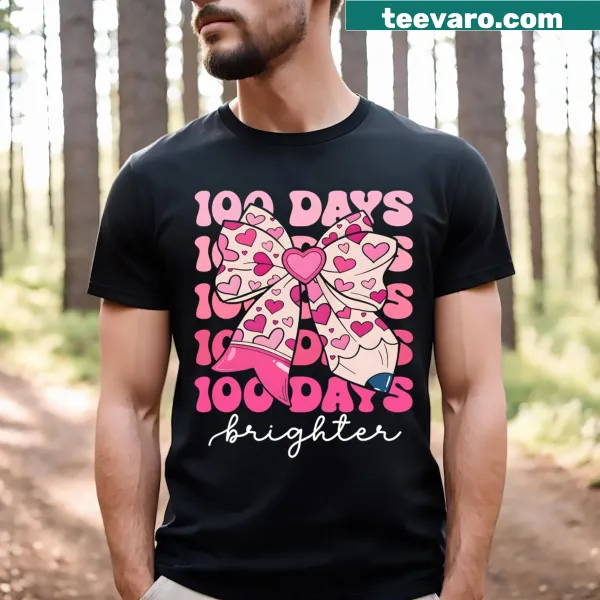 Coquette bow design on a 100 Days of School T-shirt for girls