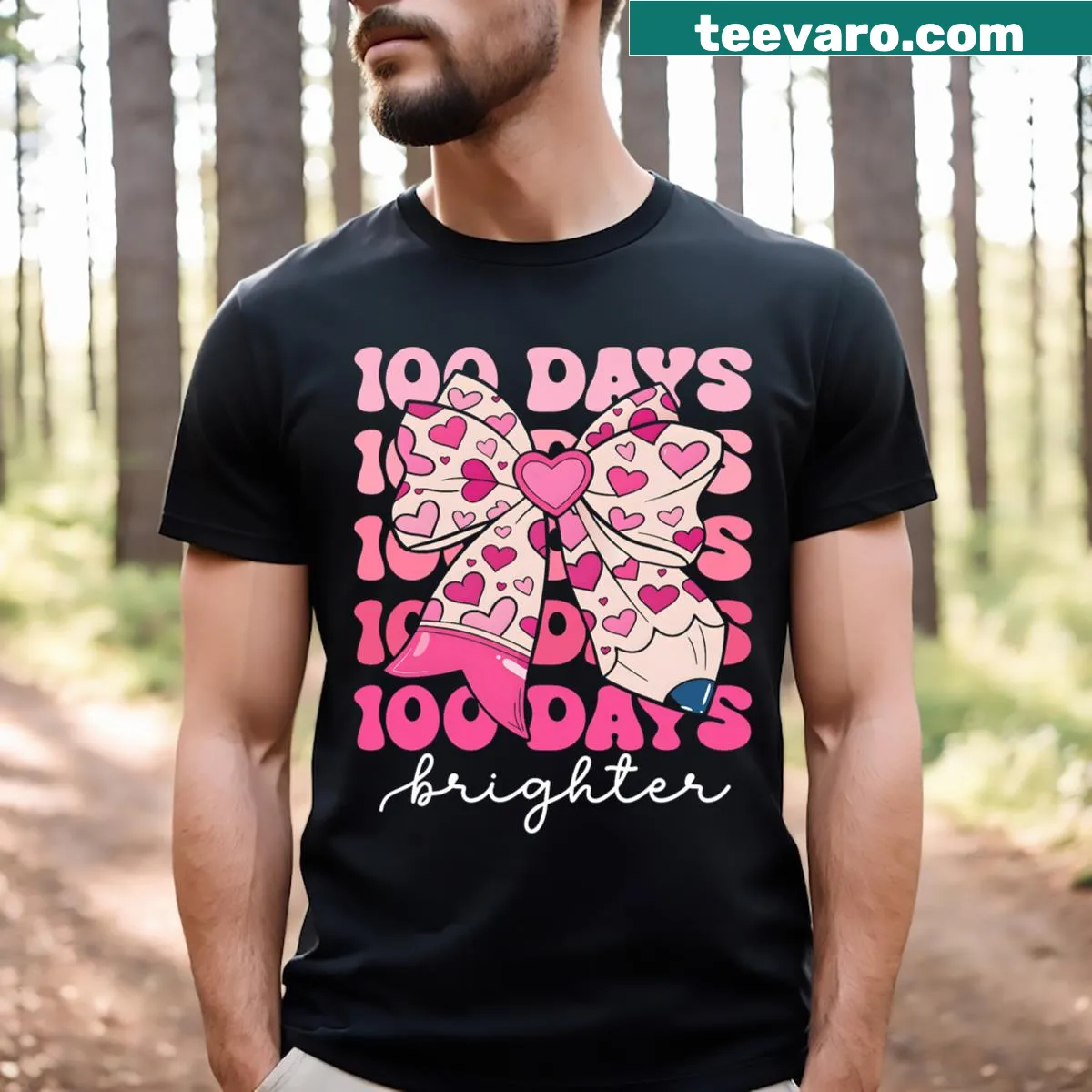 Coquette bow design on a 100 Days of School T-shirt for girls — on a men's t-shirt
